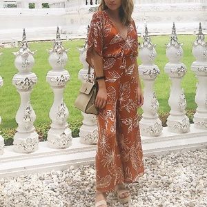 Rust floral jumpsuit